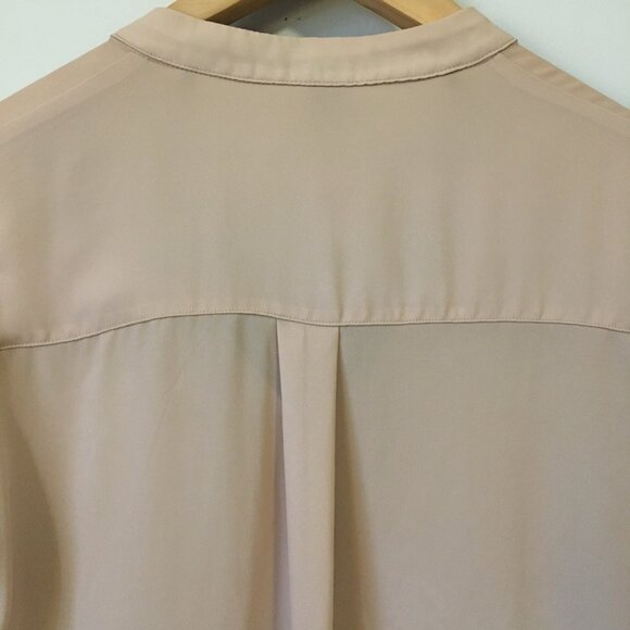 Classy Sheer Bisque and Black Trim Tunic Neck Blouse - Picture 7 of 16
